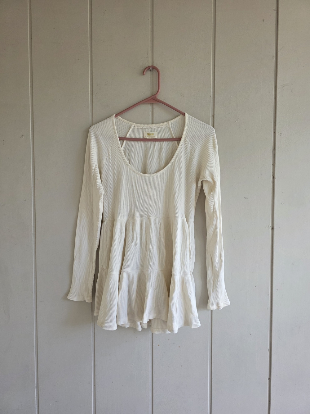 Maeve Anthropologie Waffle Knit Long Sleeve Thermal Top Small White Cream